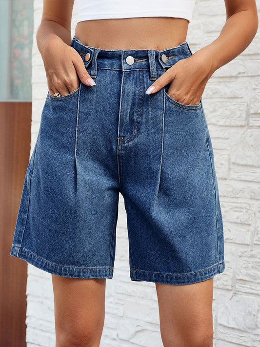 Women's Washed Adjustable Waist Denim Shorts