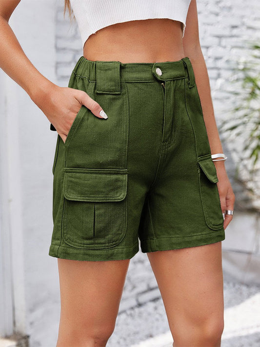 Women's Washed Elastic Waist Work Denim Shorts