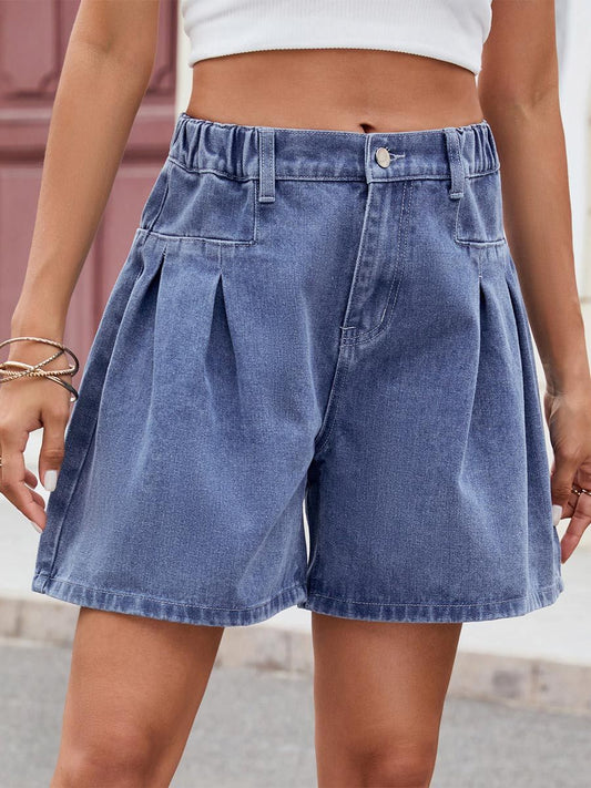 Women's Washed Elastic Waist Loose Denim Shorts